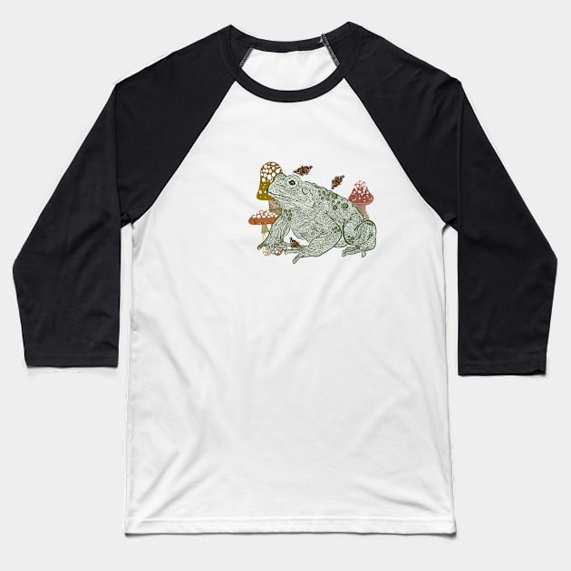 Cute Trendy Frog and Mushroom Art Baseball T-Shirt by Richardsonh25